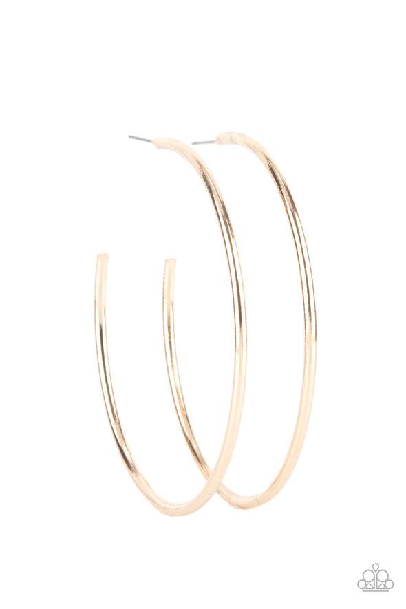 Mega Metro Gold Hoop Earrings - Paparazzi Accessories- lightbox - CarasShop.com - Paparazzi Jewelry by Cara Jewels