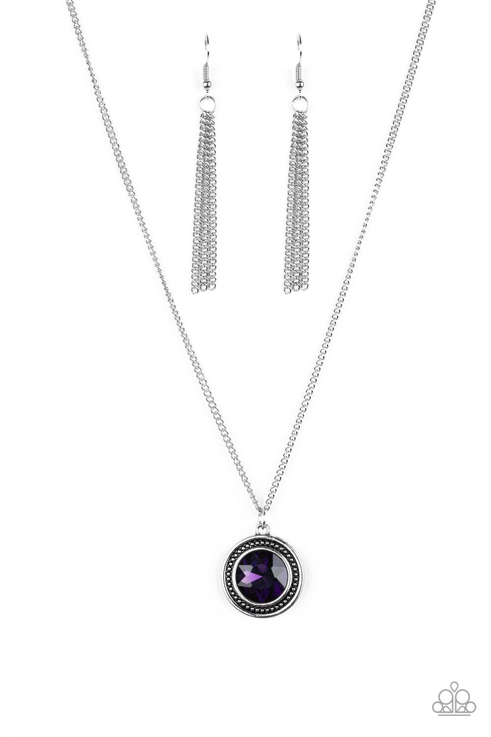 Mega Money Purple Gem Necklace and matching Earrings - Paparazzi Accessories- lightbox - CarasShop.com - Paparazzi Jewelry by Cara Jewels