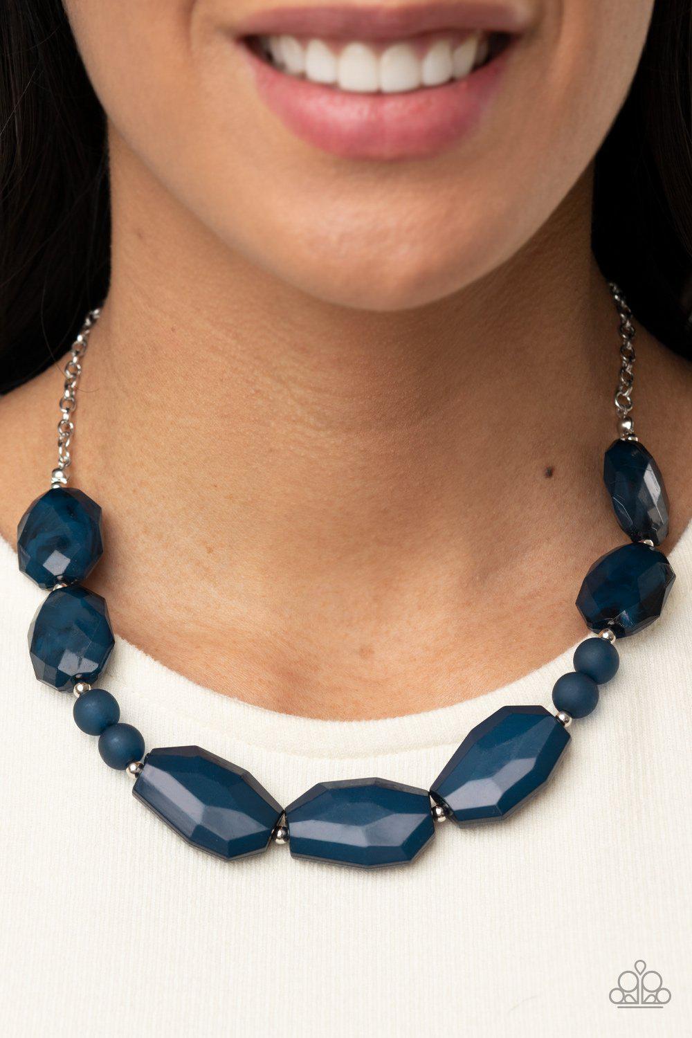Melrose Melody Navy Blue Necklace - Paparazzi Accessories- on model - CarasShop.com - Paparazzi Jewelry by Cara Jewels