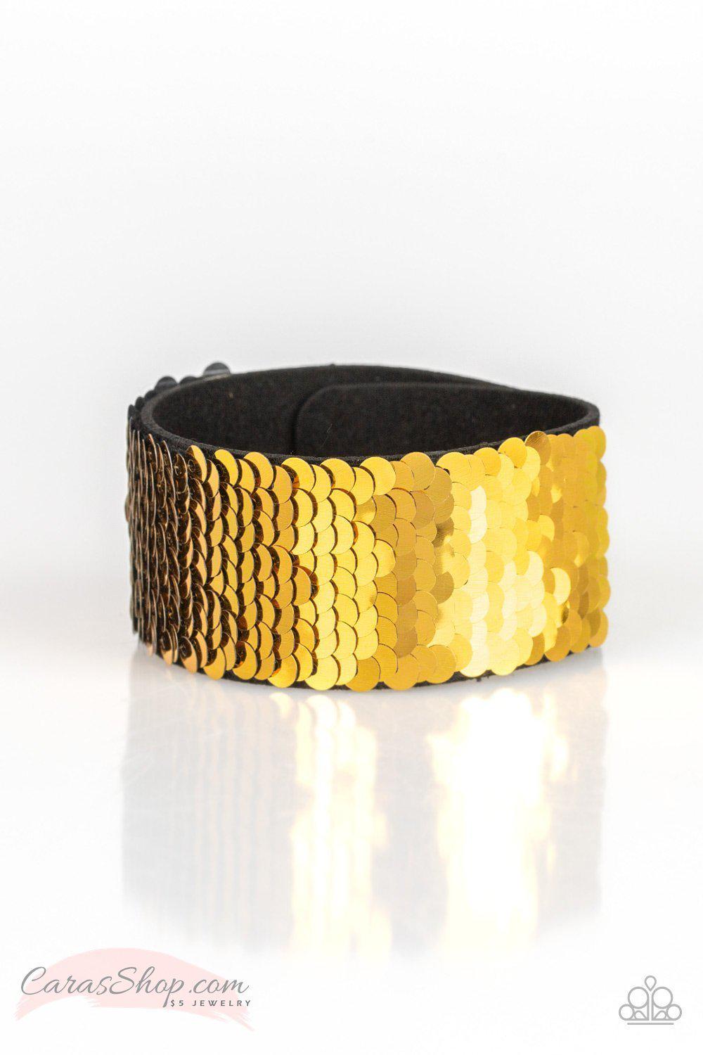 Mer-mazingly Mermaid Gold and Silver Reversible Sequin Wrap Snap Bracelet - Paparazzi Accessories- lightbox - CarasShop.com - Paparazzi Jewelry by Cara Jewels