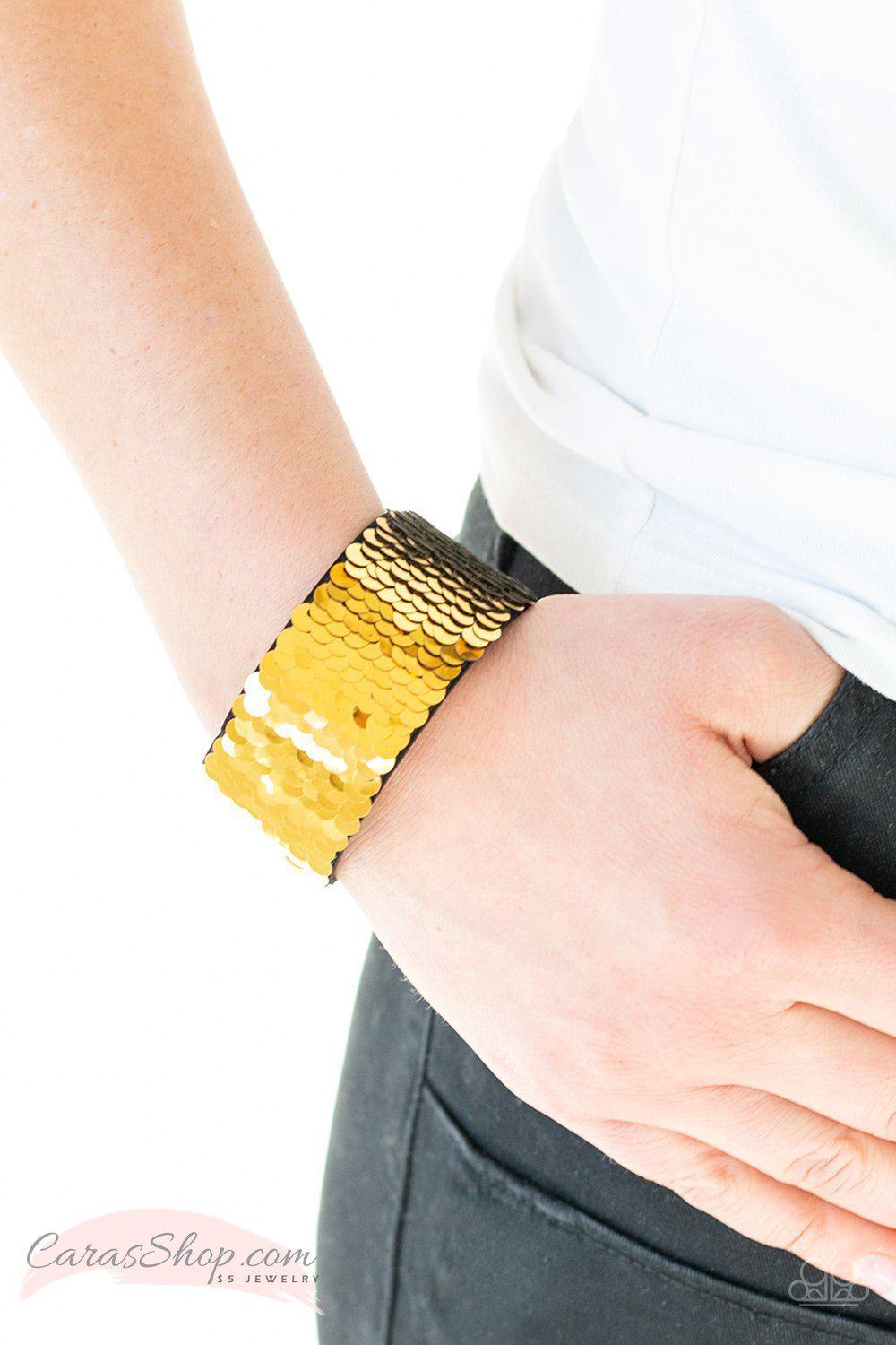 Mer-mazingly Mermaid Gold and Silver Reversible Sequin Wrap Snap Bracelet - Paparazzi Accessories- lightbox - CarasShop.com - Paparazzi Jewelry by Cara Jewels