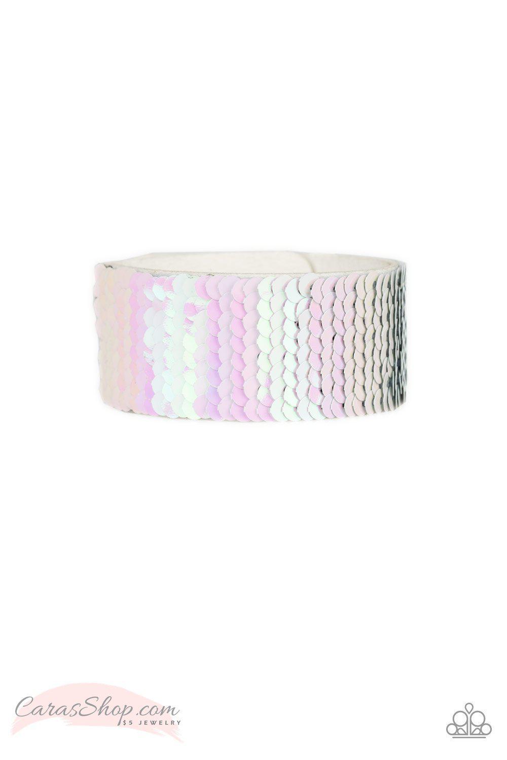 Mer-mazingly Mermaid Pink and Silver Reversible Sequin Wrap Snap Bracelet - Paparazzi Accessories- lightbox - CarasShop.com - Paparazzi Jewelry by Cara Jewels