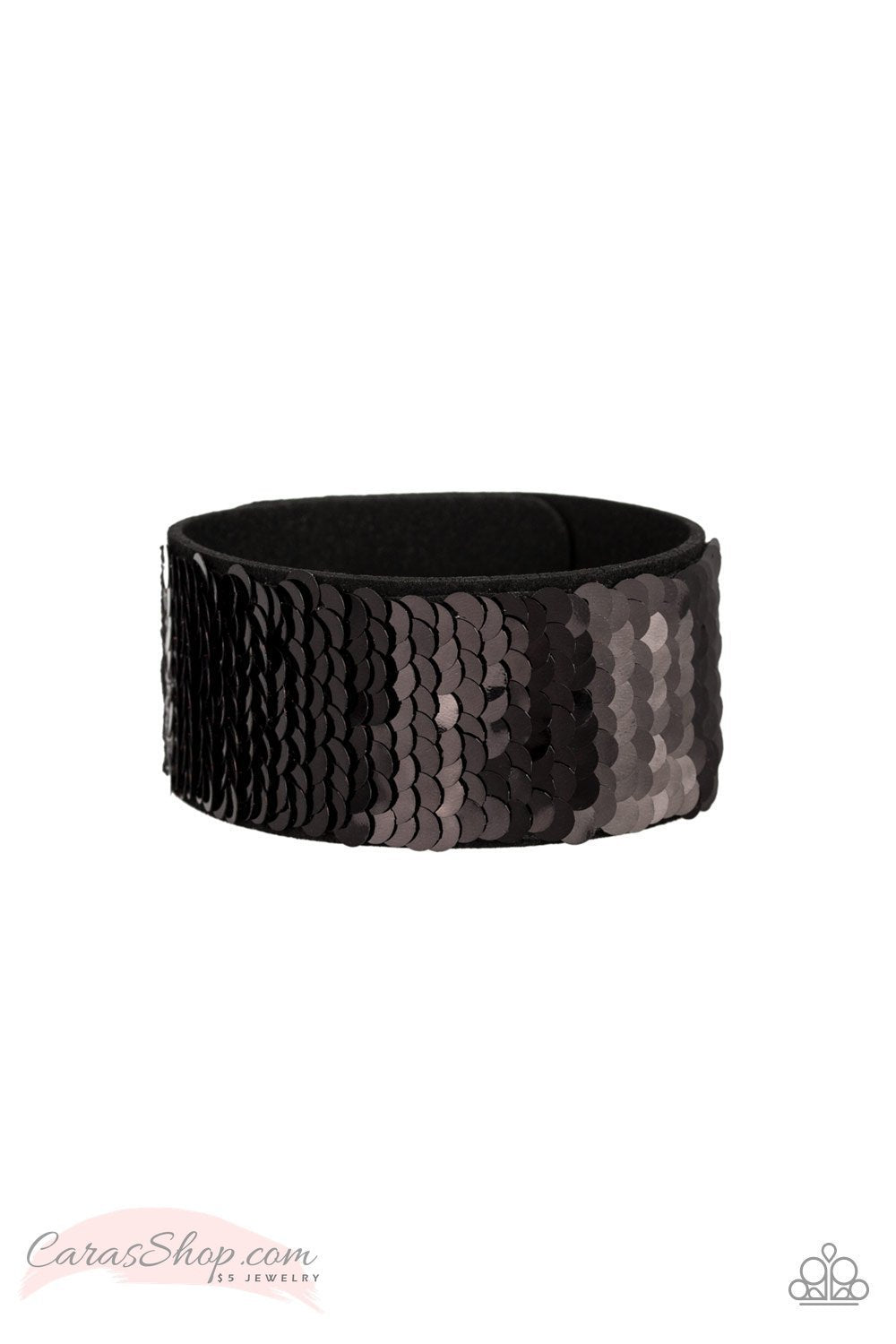 Mer-mazingly Mermaid Red and Black Reversible Sequin Wrap Snap Bracelet - Paparazzi Accessories- Reverse side - lightbox - CarasShop.com - Paparazzi Jewelry by Cara Jewels