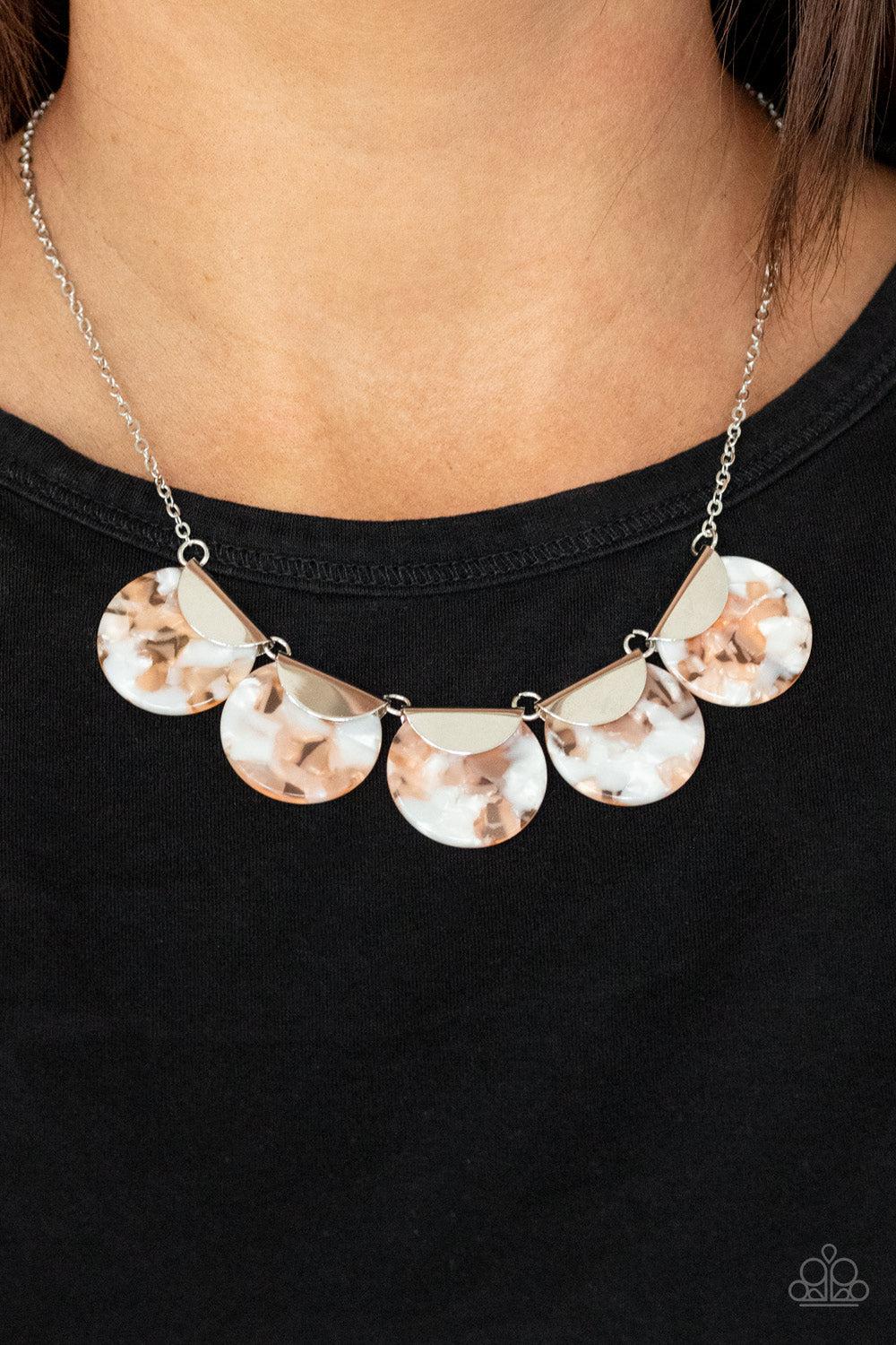 Mermaid Oasis Orange Acrylic Necklace - Paparazzi Accessories- on model - CarasShop.com - Paparazzi Jewelry by Cara Jewels