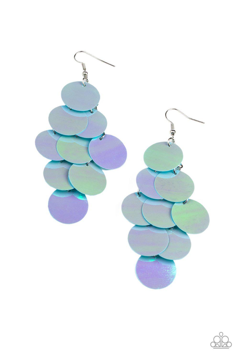 Mermaid Shimmer Blue Iridescent Earrings - Paparazzi Accessories- on model - CarasShop.com - Paparazzi Jewelry by Cara Jewels