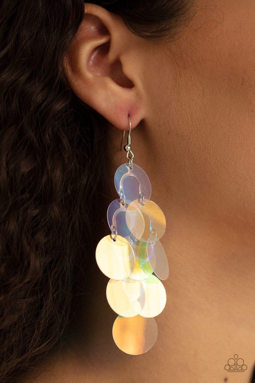 Mermaid Shimmer Multi-color Iridescent Earrings - Paparazzi Accessories- on model - CarasShop.com - Paparazzi Jewelry by Cara Jewels