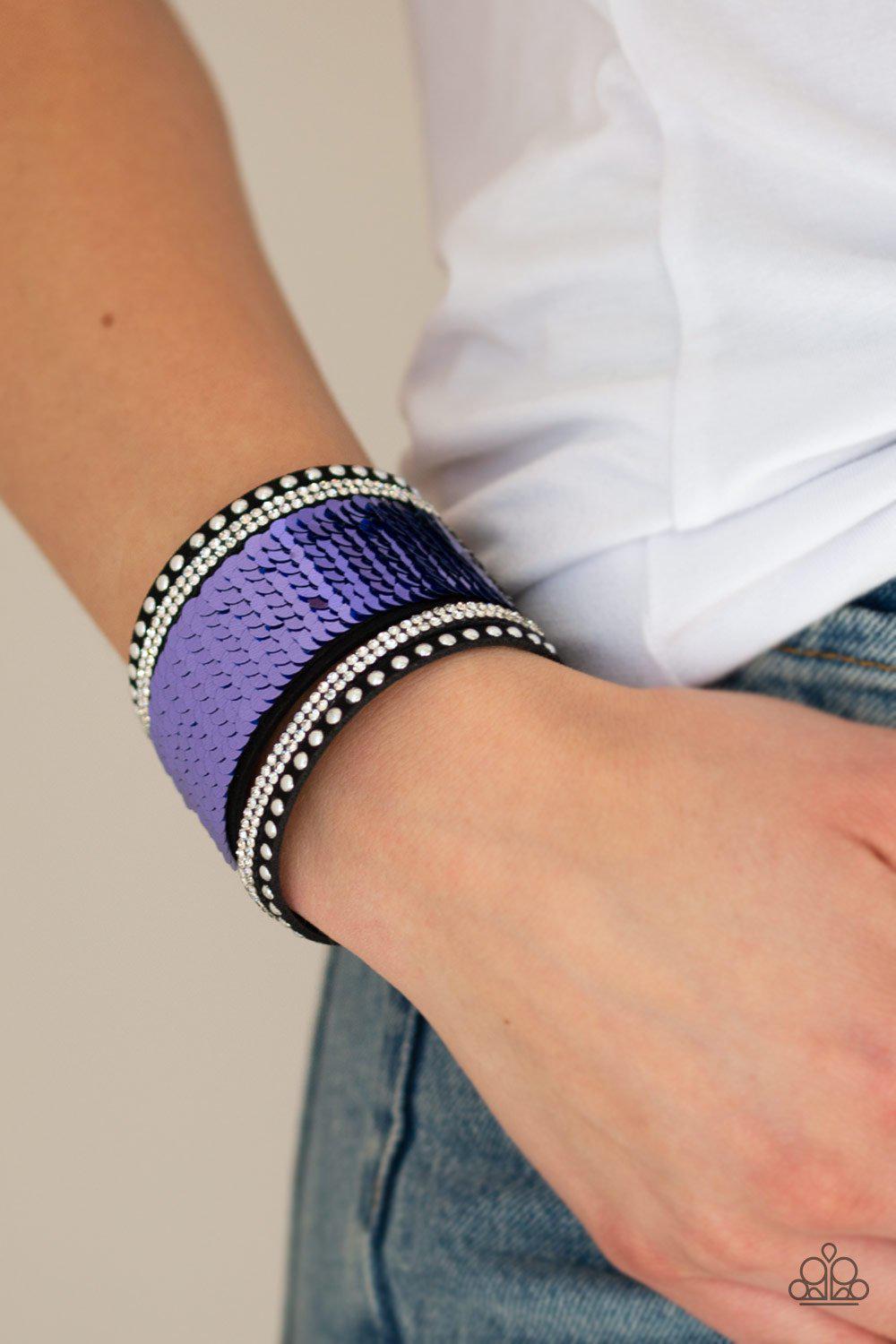 MERMAIDS Have More Fun Blue and Purple Sequin Reversible Urban Wrap Snap Bracelet - Paparazzi Accessories- lightbox - CarasShop.com - Paparazzi Jewelry by Cara Jewels