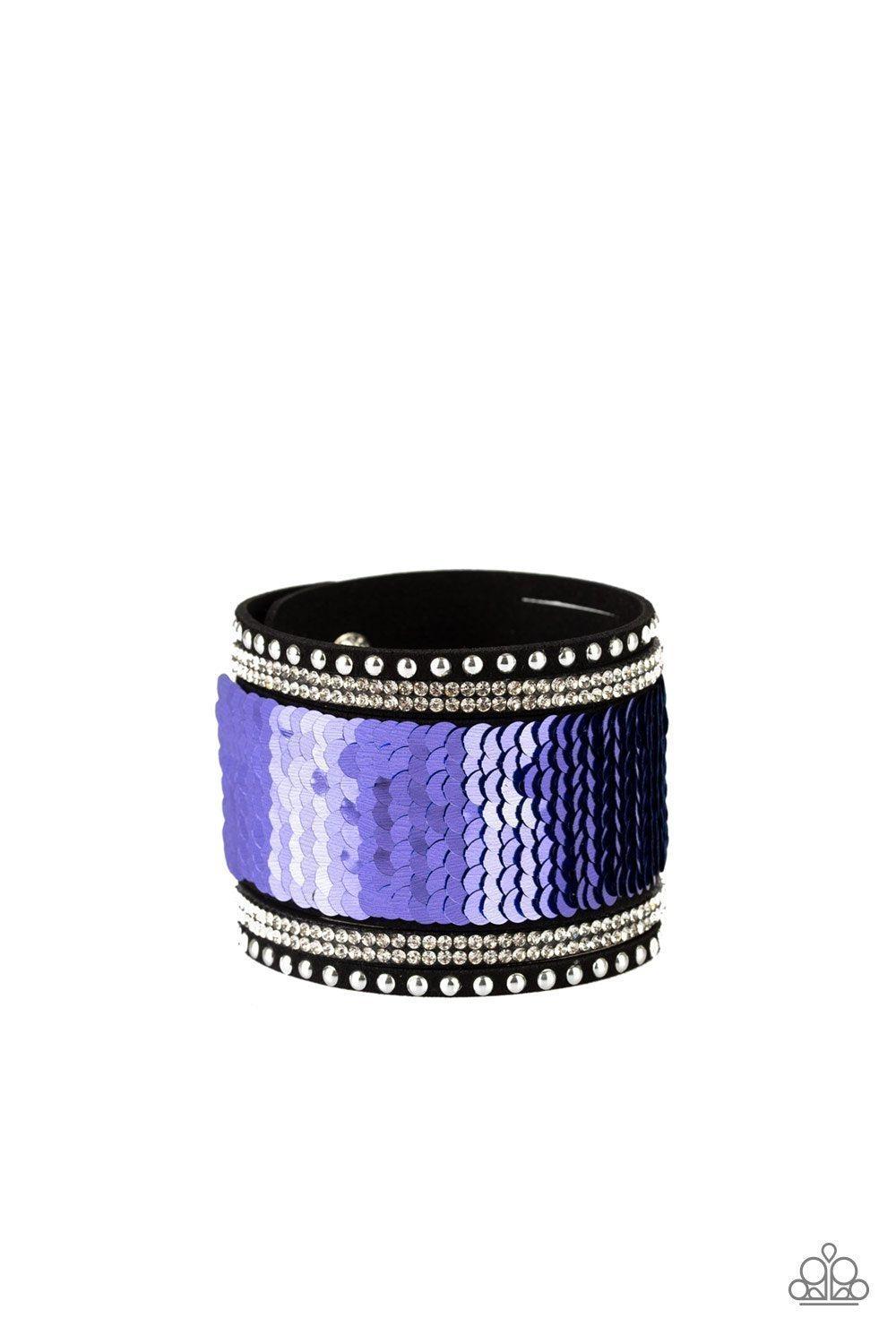 MERMAIDS Have More Fun Blue and Purple Sequin Reversible Urban Wrap Snap Bracelet - Paparazzi Accessories- on model - CarasShop.com - Paparazzi Jewelry by Cara Jewels