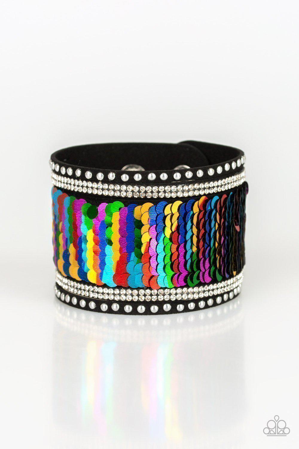 MERMAIDS Have More Fun Multicolor and Silver Sequin Reversible Urban Wrap Snap Bracelet - Paparazzi Accessories- lightbox - CarasShop.com - Paparazzi Jewelry by Cara Jewels