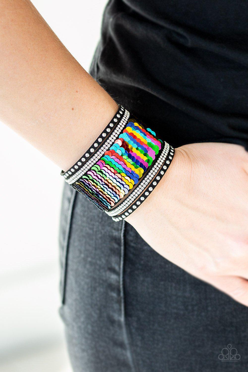 MERMAIDS Have More Fun Multicolor and Silver Sequin Reversible Urban Wrap Snap Bracelet - Paparazzi Accessories- lightbox - CarasShop.com - Paparazzi Jewelry by Cara Jewels