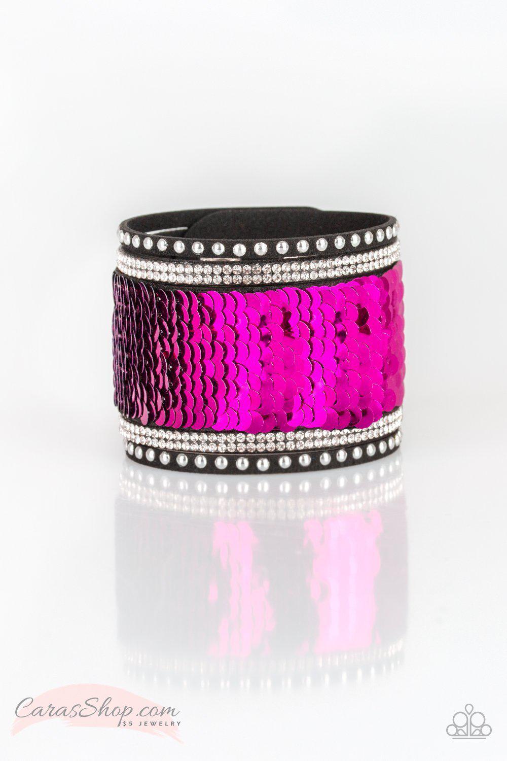 MERMAIDS Have More Fun Pink Sequin Wrap Snap Bracelet - Paparazzi Accessories- lightbox - CarasShop.com - Paparazzi Jewelry by Cara Jewels