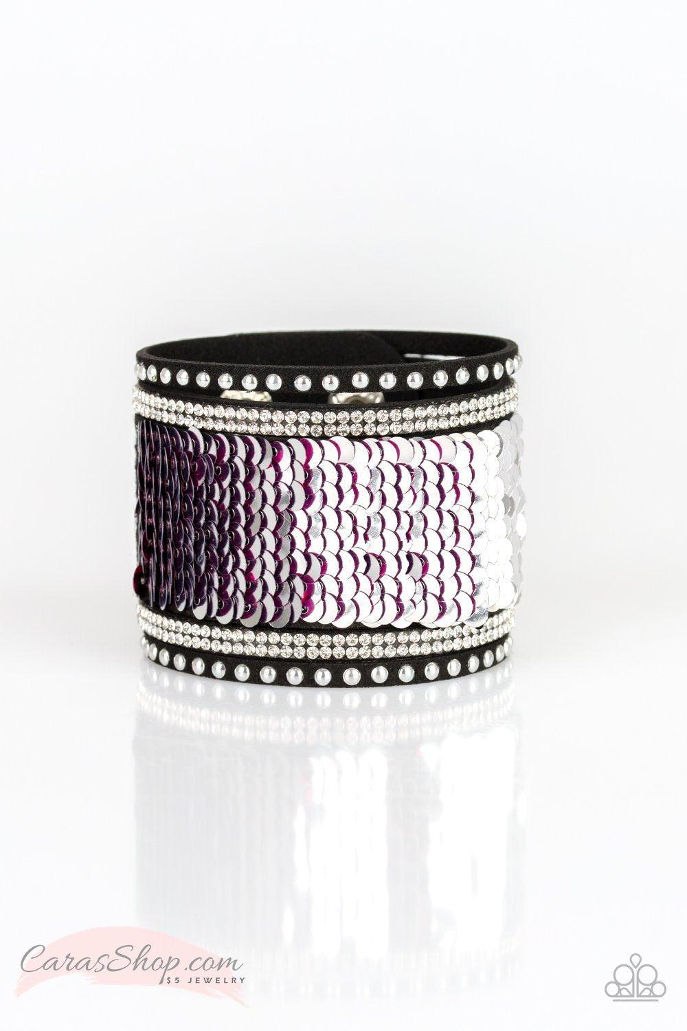 MERMAIDS Have More Fun Pink Sequin Wrap Snap Bracelet - Paparazzi Accessories- Reverse side - lightbox - CarasShop.com - Paparazzi Jewelry by Cara Jewels