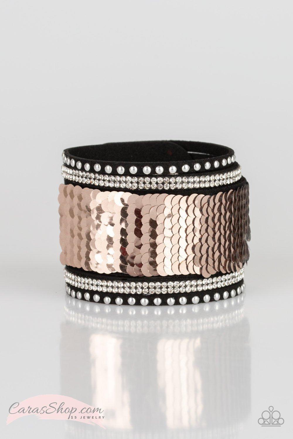 MERMAIDS Have More Fun Rose Gold and Silver Sequin Wrap Snap Bracelet - Paparazzi Accessories- lightbox - CarasShop.com - Paparazzi Jewelry by Cara Jewels