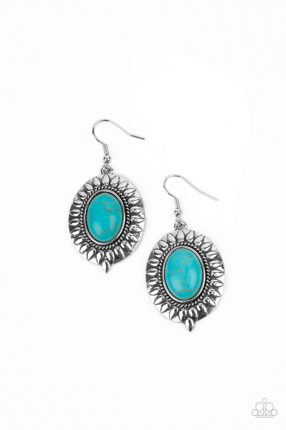 Mesa Garden Turquoise Blue Stone Earrings - Paparazzi Accessories- lightbox - CarasShop.com - Paparazzi Jewelry by Cara Jewels