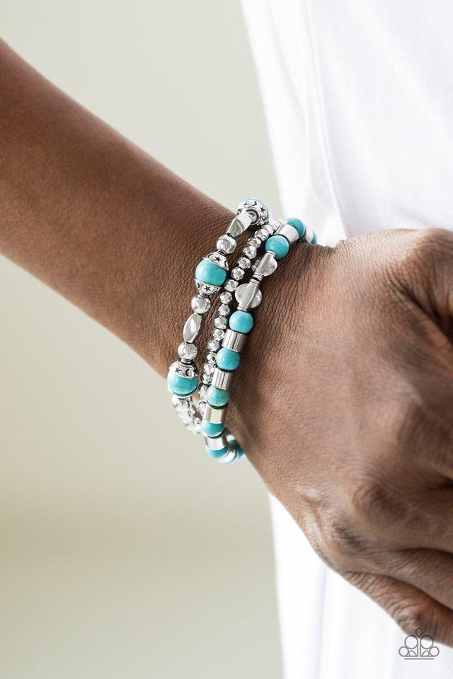 Mesa Mason Silver and Turquoise Blue Stone Bracelet Set - Paparazzi Accessories- lightbox - CarasShop.com - Paparazzi Jewelry by Cara Jewels