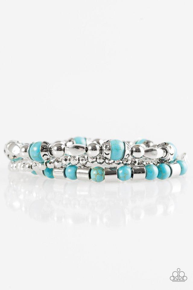 Mesa Mason Silver and Turquoise Blue Stone Bracelet Set - Paparazzi Accessories- on model - CarasShop.com - Paparazzi Jewelry by Cara Jewels
