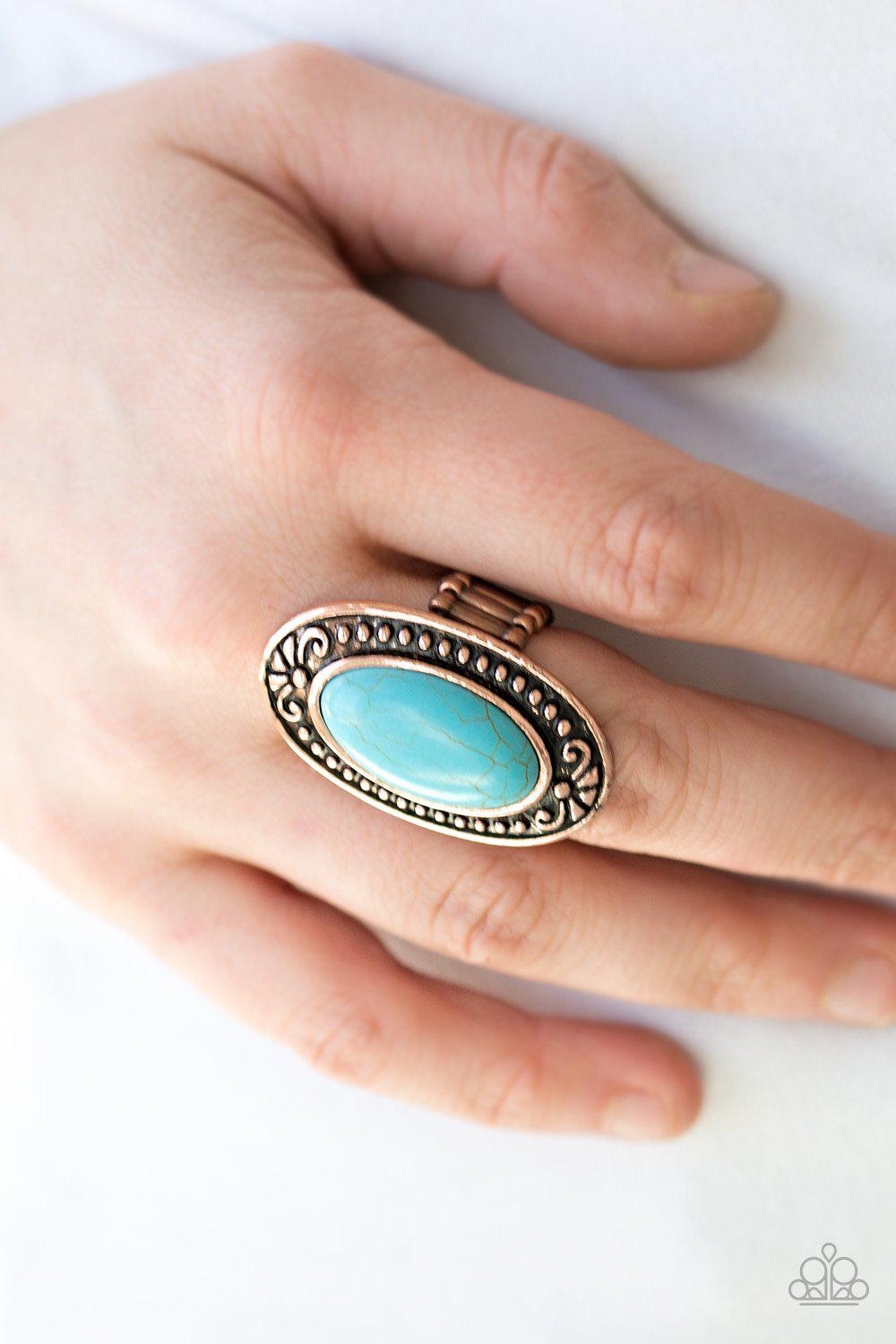 Mesa Meadows Copper and Turquoise Blue Stone Ring - Paparazzi Accessories- lightbox - CarasShop.com - Paparazzi Jewelry by Cara Jewels