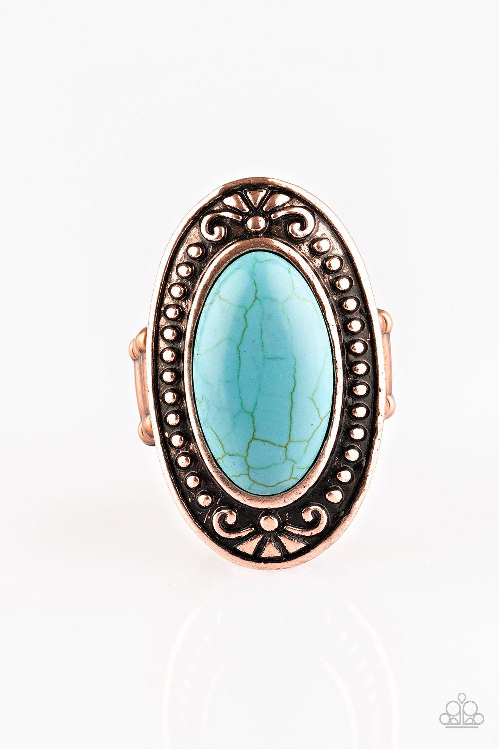 Mesa Meadows Copper and Turquoise Blue Stone Ring - Paparazzi Accessories- on model - CarasShop.com - Paparazzi Jewelry by Cara Jewels