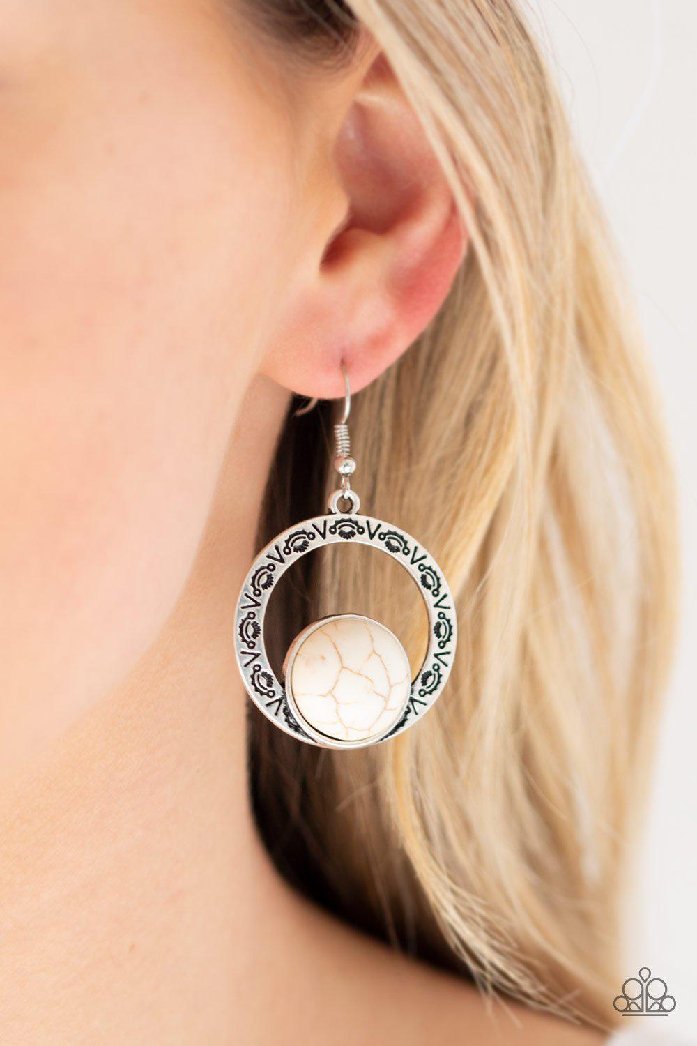 Mesa Mood Silver and White Stone Earrings - Paparazzi Accessories- lightbox - CarasShop.com - Paparazzi Jewelry by Cara Jewels