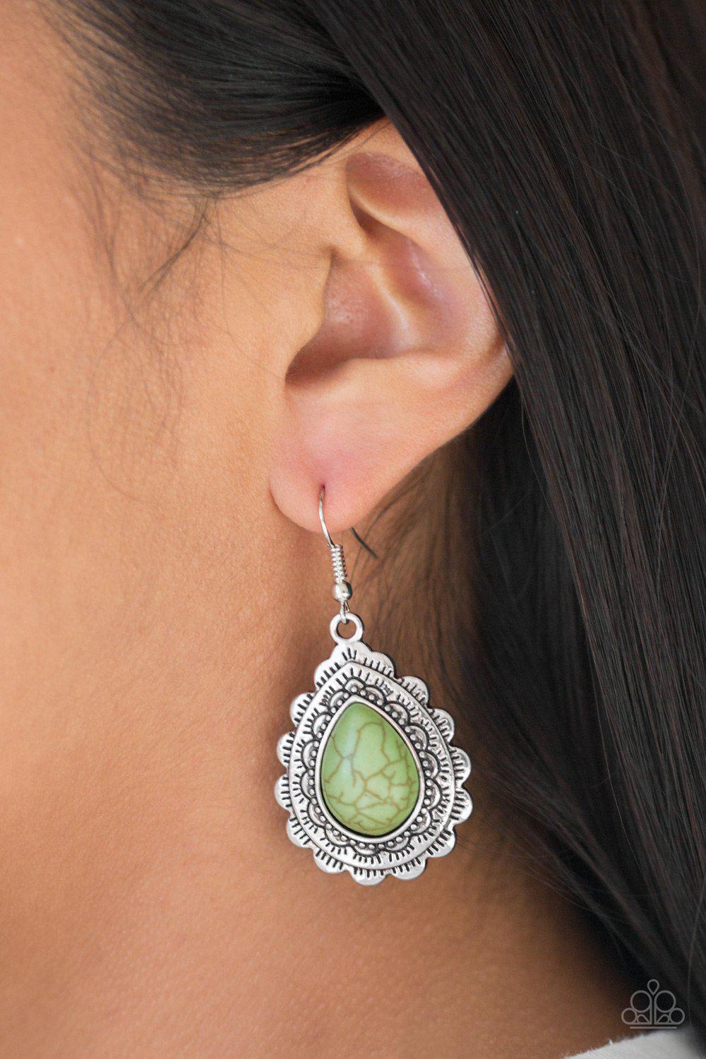 Mesa Mustang Green Stone Teardrop Earrings - Paparazzi Accessories- lightbox - CarasShop.com - Paparazzi Jewelry by Cara Jewels