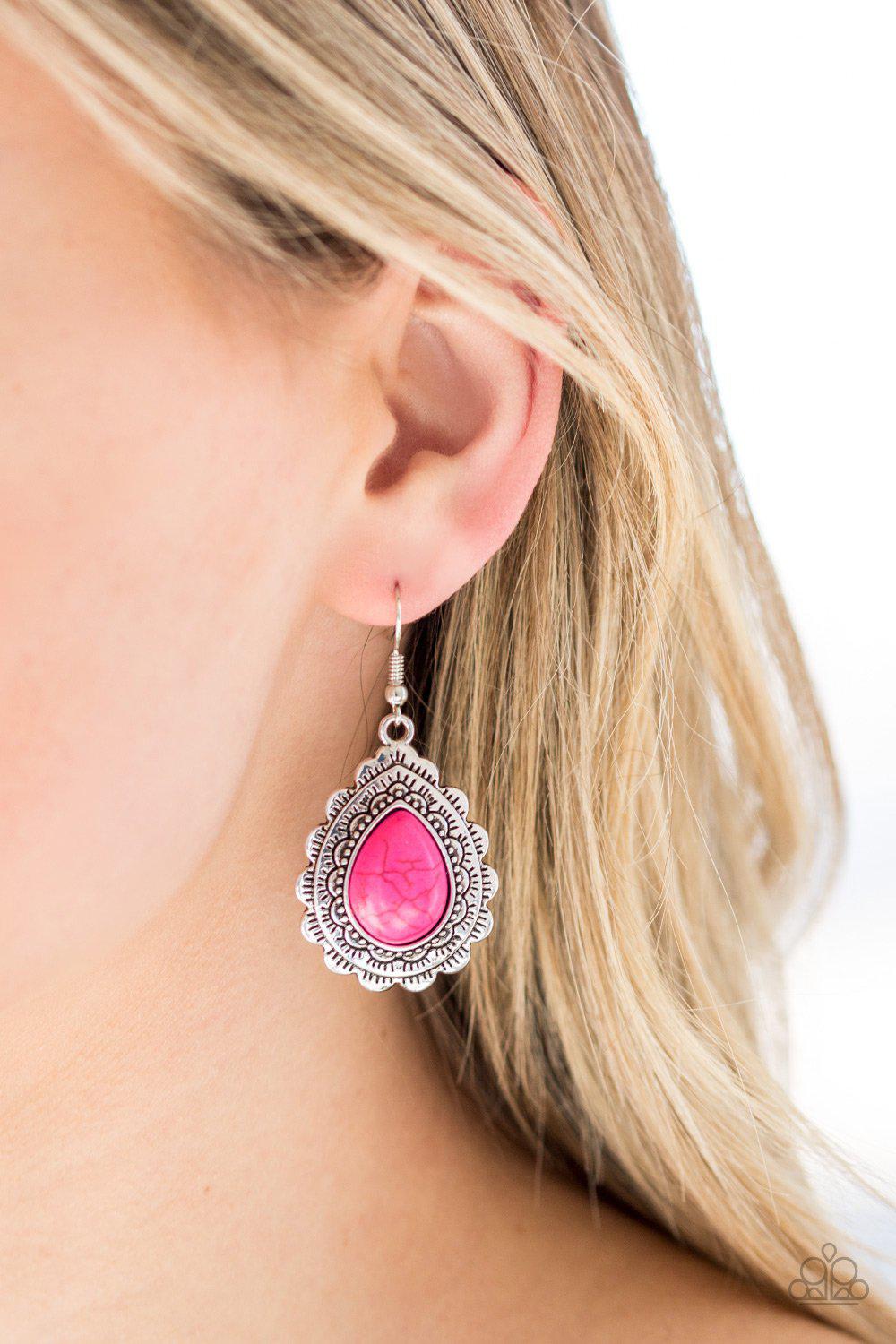 Mesa Mustang Pink Stone Teardrop Earrings - Paparazzi Accessories- lightbox - CarasShop.com - Paparazzi Jewelry by Cara Jewels