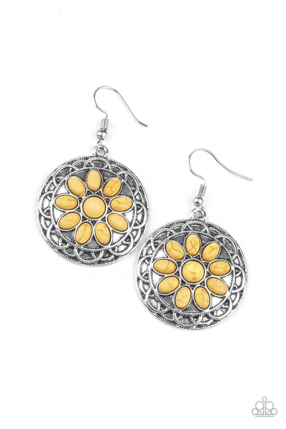 Mesa Oasis Yellow Stone Flower Earrings - Paparazzi Accessories- lightbox - CarasShop.com - Paparazzi Jewelry by Cara Jewels
