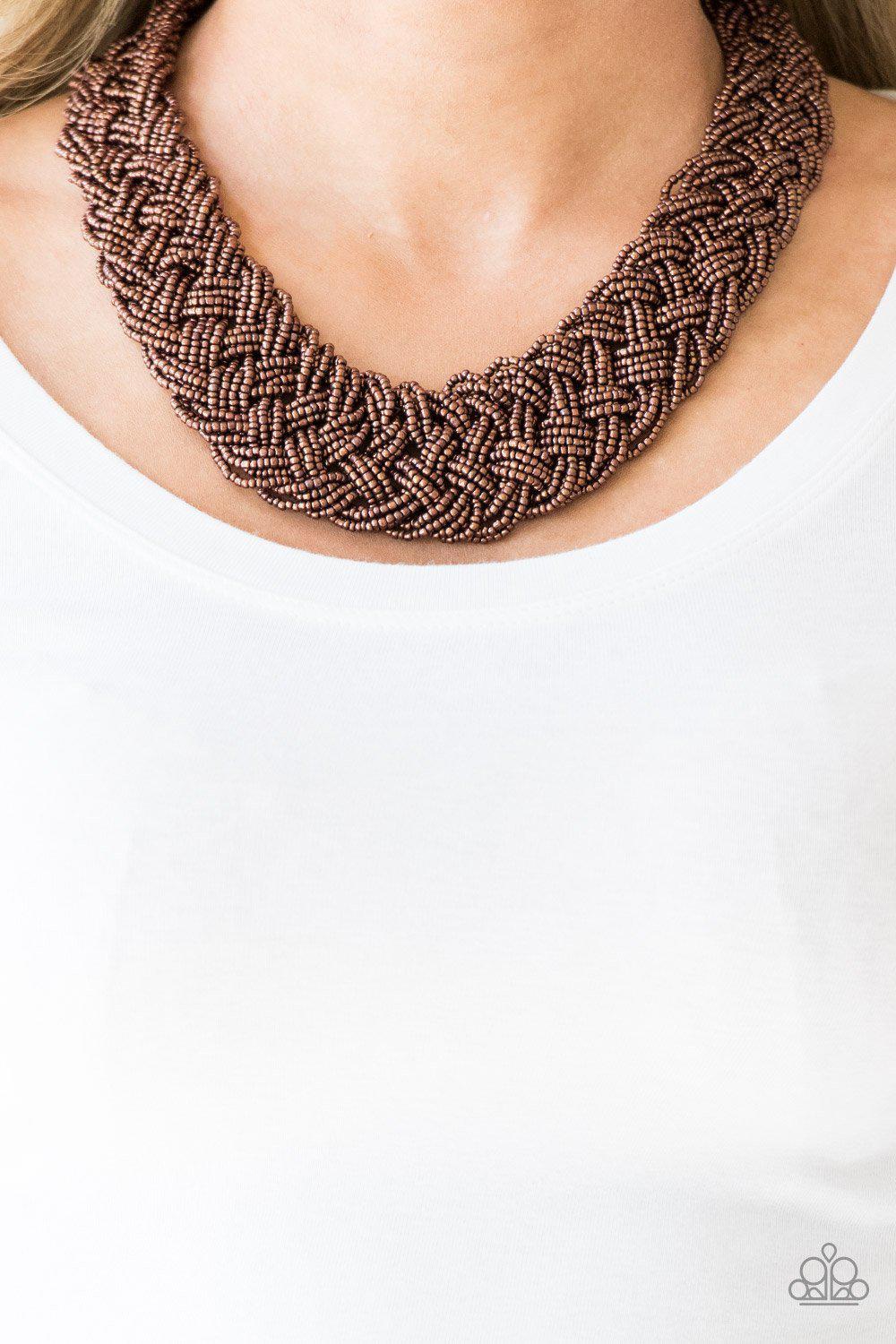 Mesmerizingly Mesopotamia Copper Seed Bead Necklace and matching Earrings - Paparazzi Accessories- lightbox - CarasShop.com - Paparazzi Jewelry by Cara Jewels