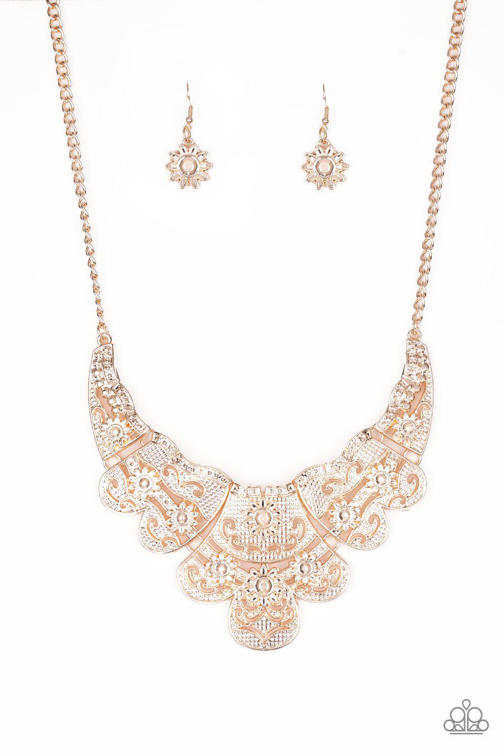 Mess with the Bull Rose Gold Necklace - Paparazzi Accessories - free matching earrings -CarasShop.com - Paparazzi Jewelry by Cara Jewels