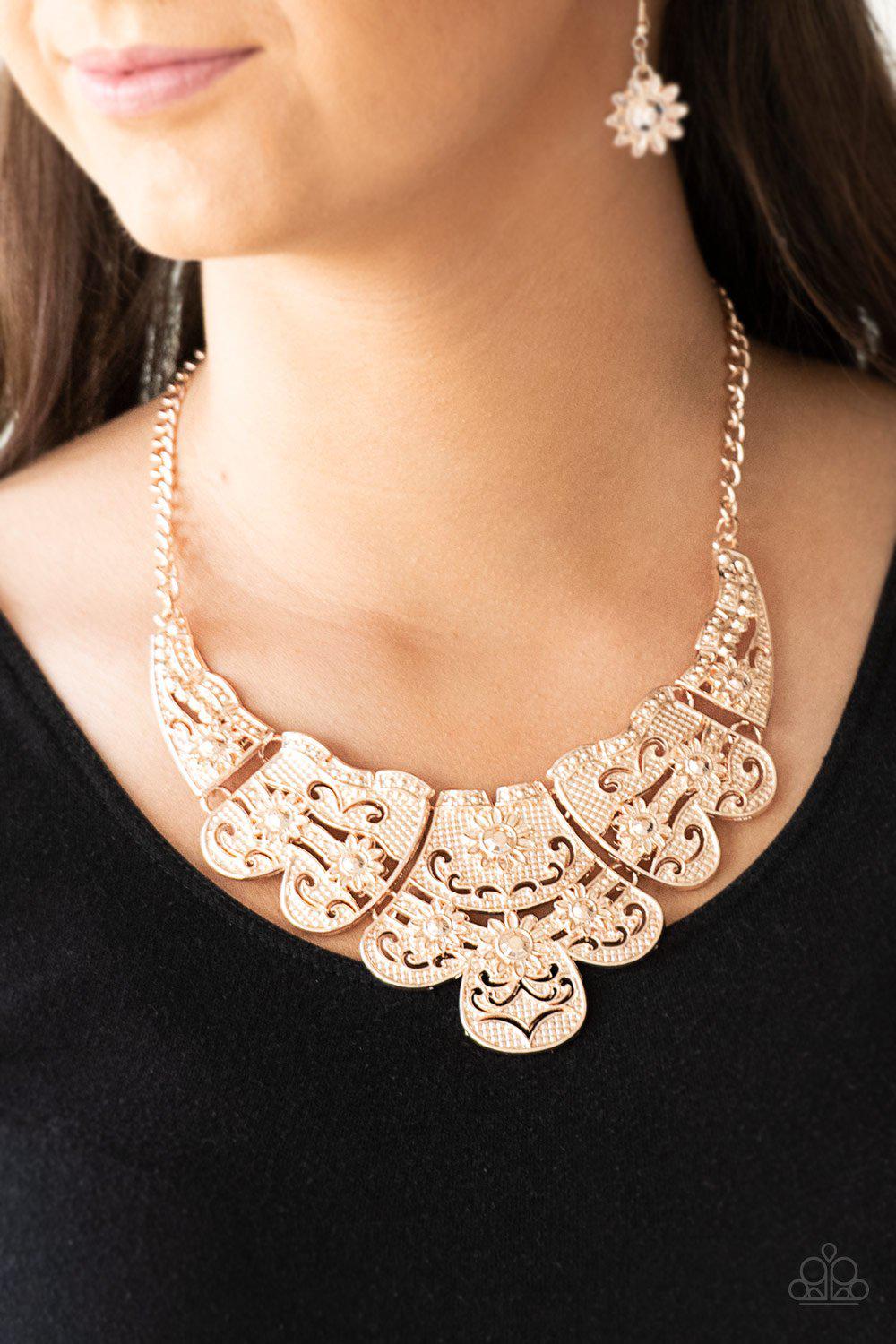 Mess with the Bull Rose Gold Necklace - Paparazzi Accessories- lightbox - CarasShop.com - Paparazzi Jewelry by Cara Jewels