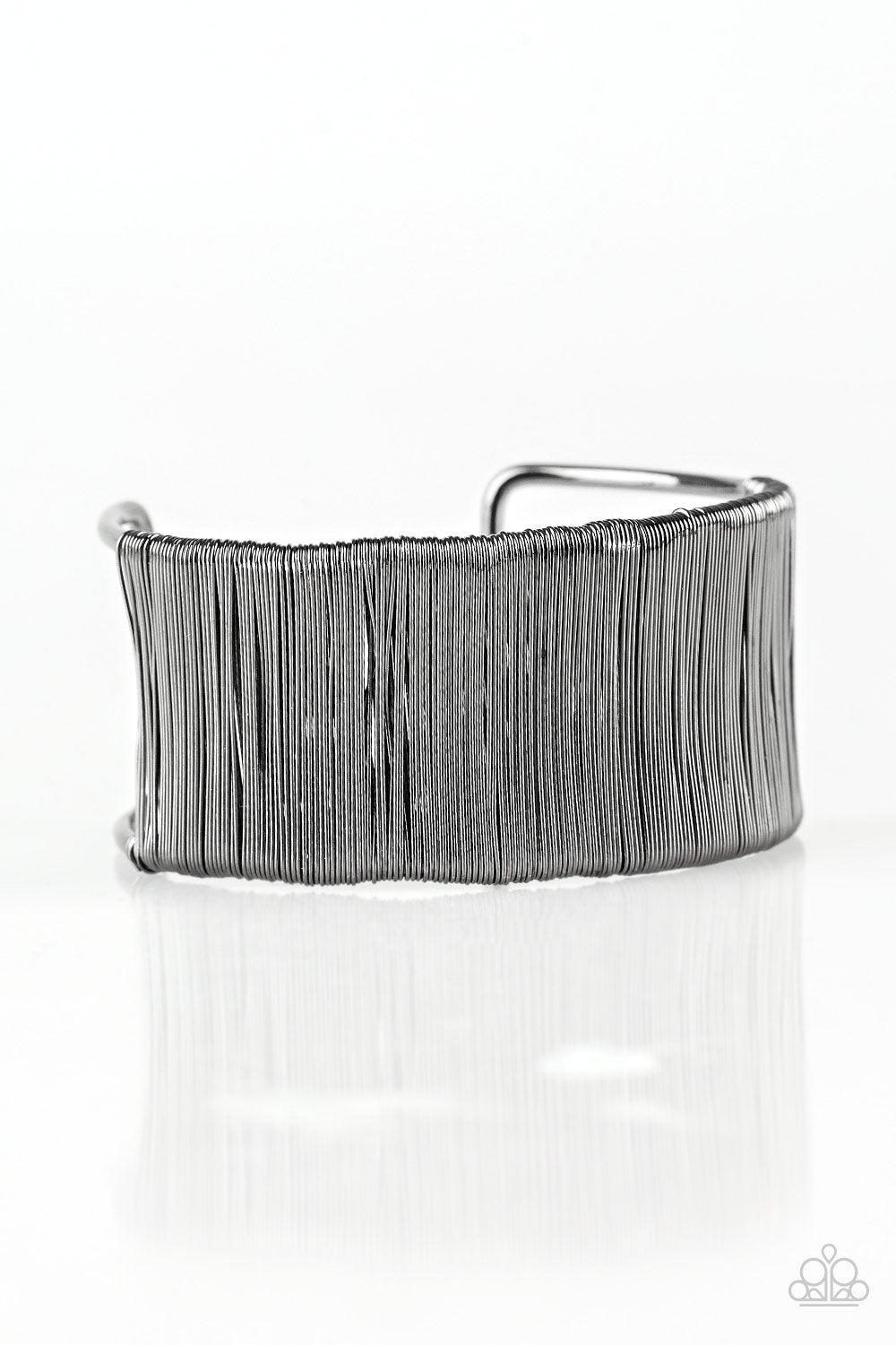 Metal Mecca Gunmetal Black Wire Cuff Bracelet - Paparazzi Accessories- lightbox - CarasShop.com - Paparazzi Jewelry by Cara Jewels