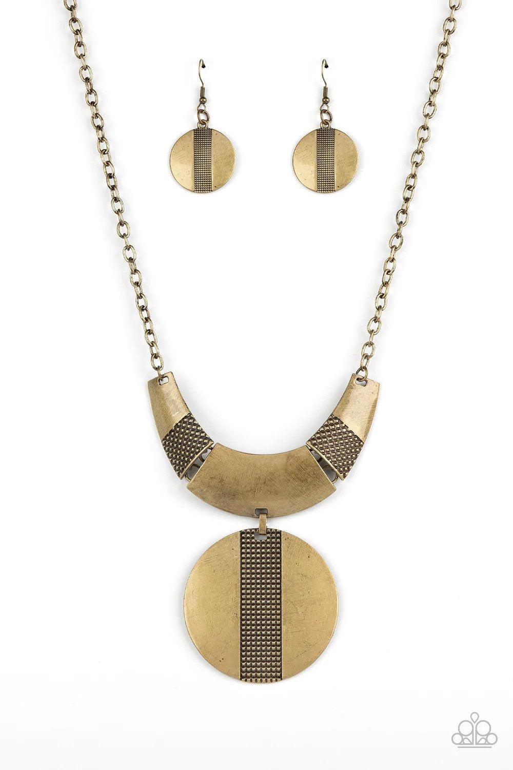 Metallic Enchantress Brass Necklace - Paparazzi Accessories- lightbox - CarasShop.com - Paparazzi Jewelry by Cara Jewels