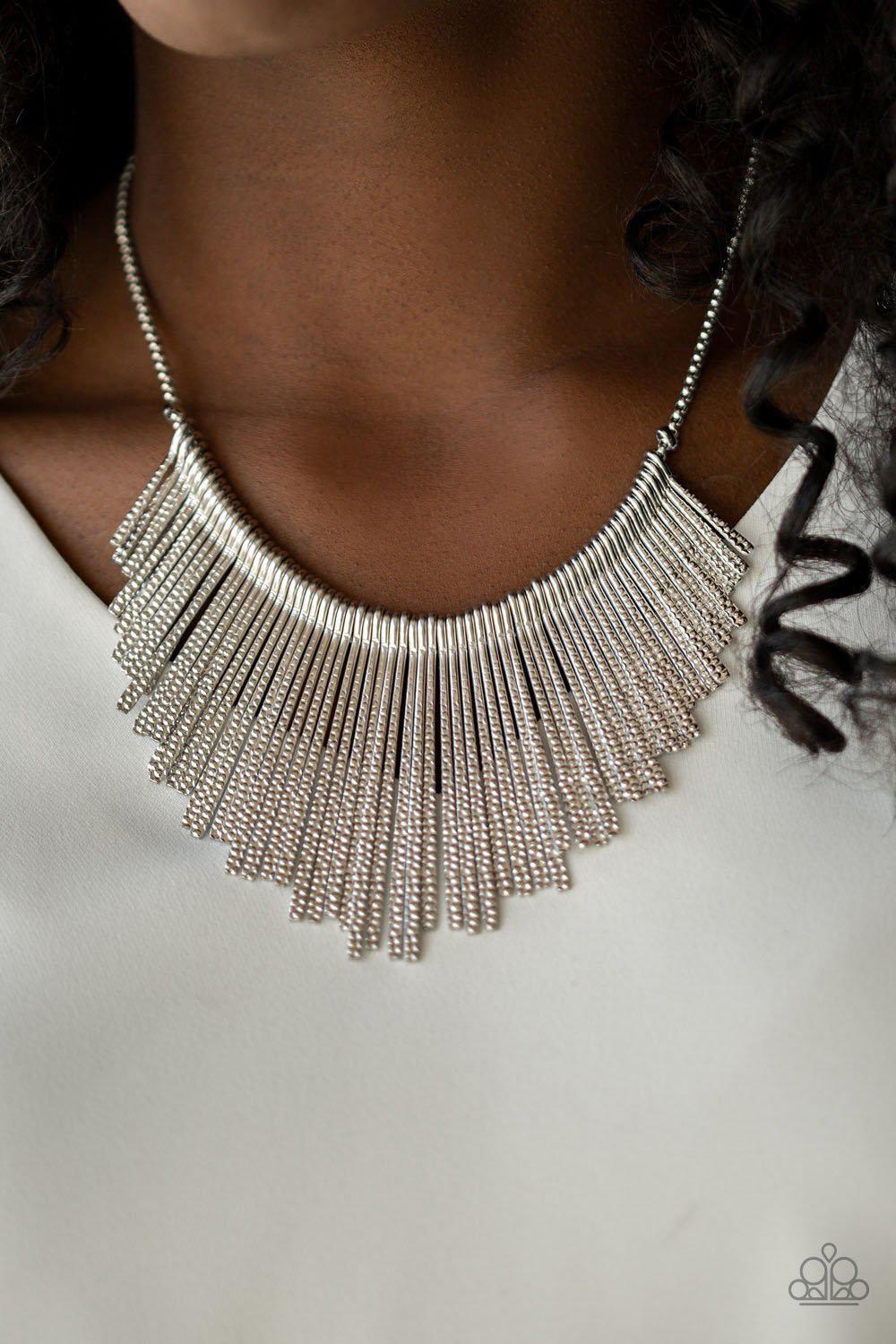 Metallic Mane Silver Necklace - Paparazzi Accessories- lightbox - CarasShop.com - Paparazzi Jewelry by Cara Jewels