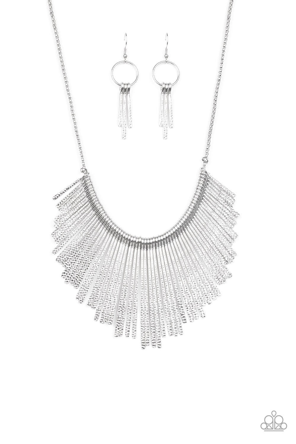 Metallic Mane Silver Necklace - Paparazzi Accessories- on model - CarasShop.com - Paparazzi Jewelry by Cara Jewels