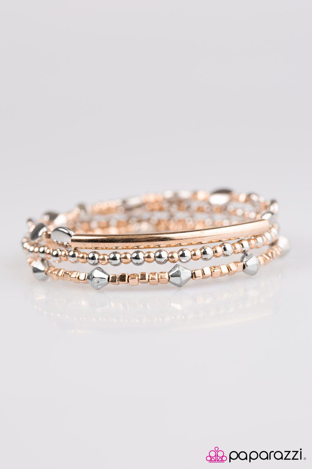 Metallic Mantra Silver and Gold Infinity Wrap Bracelet - Paparazzi Accessories- on model - CarasShop.com - Paparazzi Jewelry by Cara Jewels