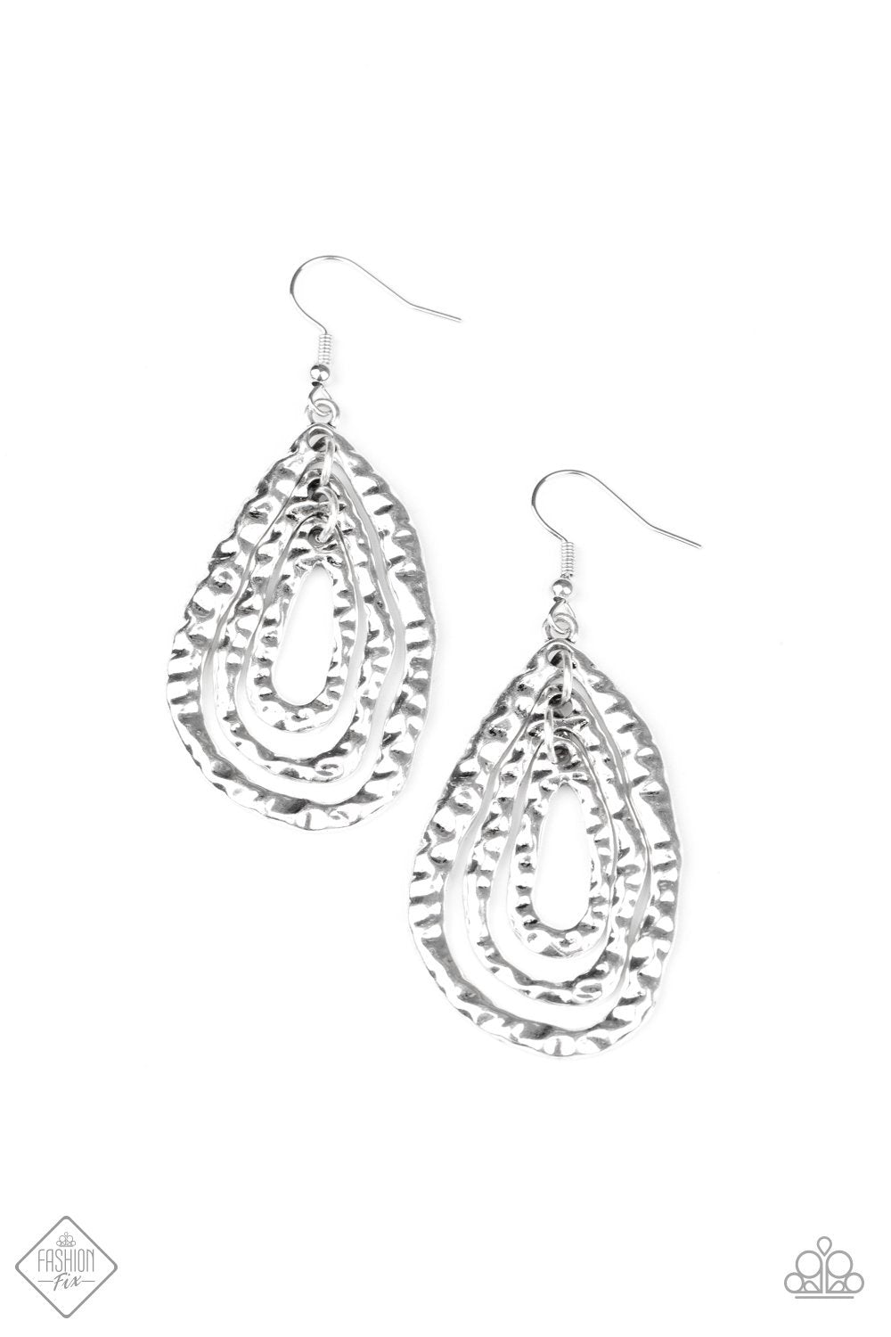 Metallic Meltdown Silver Earrings - Paparazzi Accessories- on model - CarasShop.com - Paparazzi Jewelry by Cara Jewels