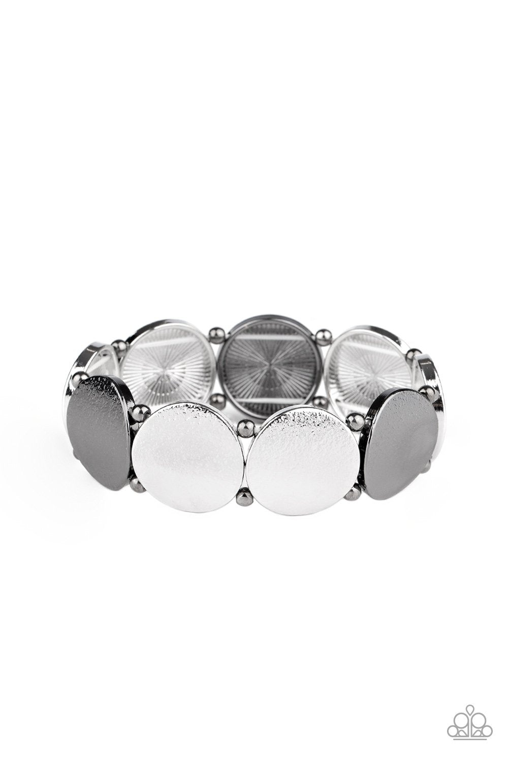 Metallic Spotlight Multi Gunmetal and Silver Stretch Bracelet - Paparazzi Accessories- lightbox - CarasShop.com - Paparazzi Jewelry by Cara Jewels