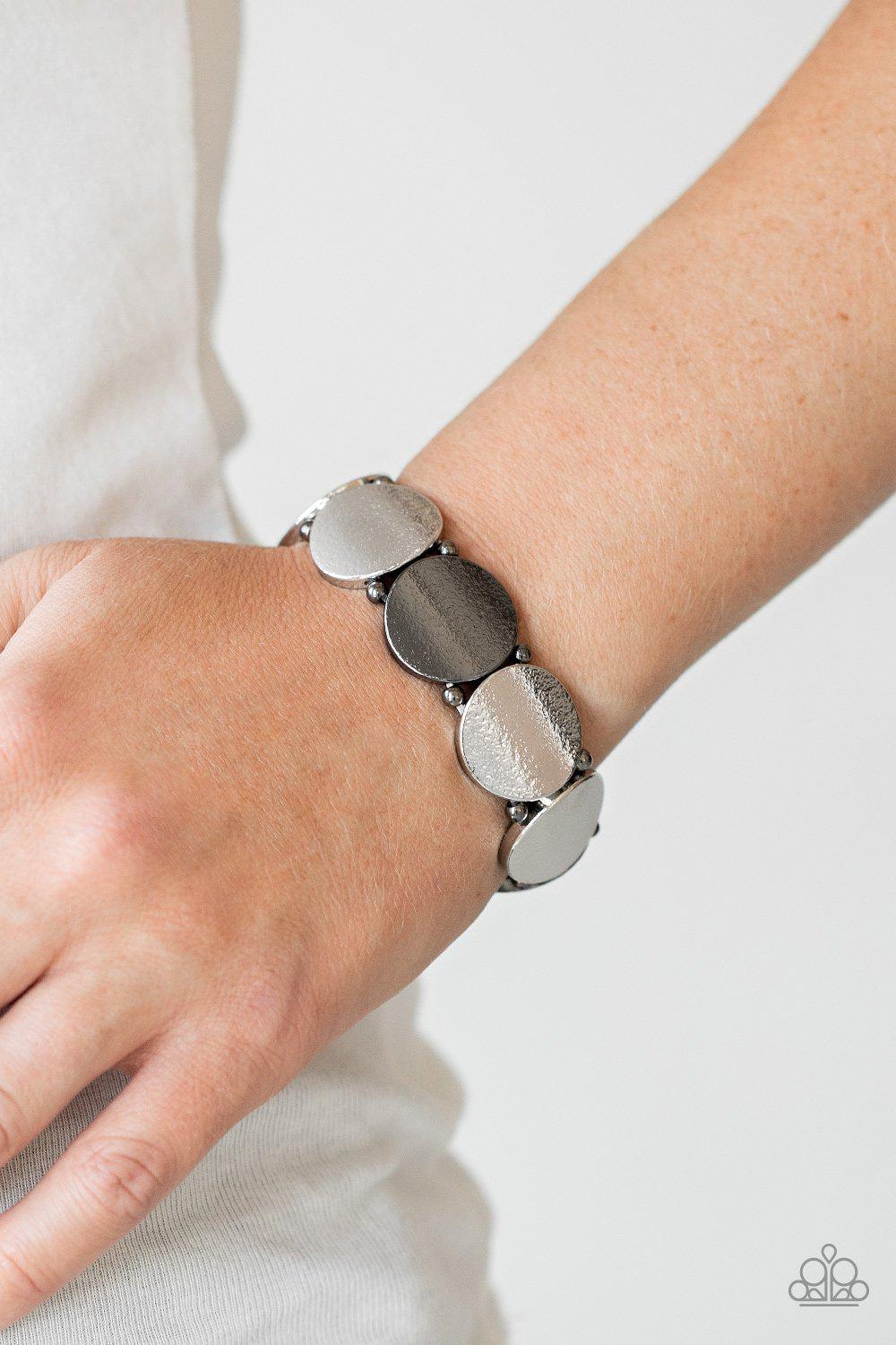 Metallic Spotlight Multi Gunmetal and Silver Stretch Bracelet - Paparazzi Accessories- on model - CarasShop.com - Paparazzi Jewelry by Cara Jewels