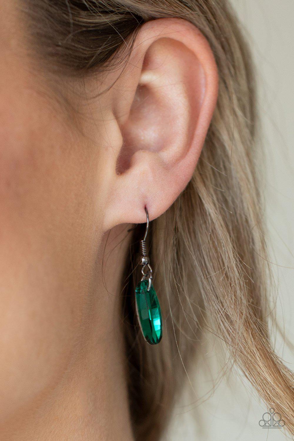 Meteor Shower Green Rhinestone and Gunmetal Necklace - Paparazzi Accessories - free matching earrings -CarasShop.com - Paparazzi Jewelry by Cara Jewels