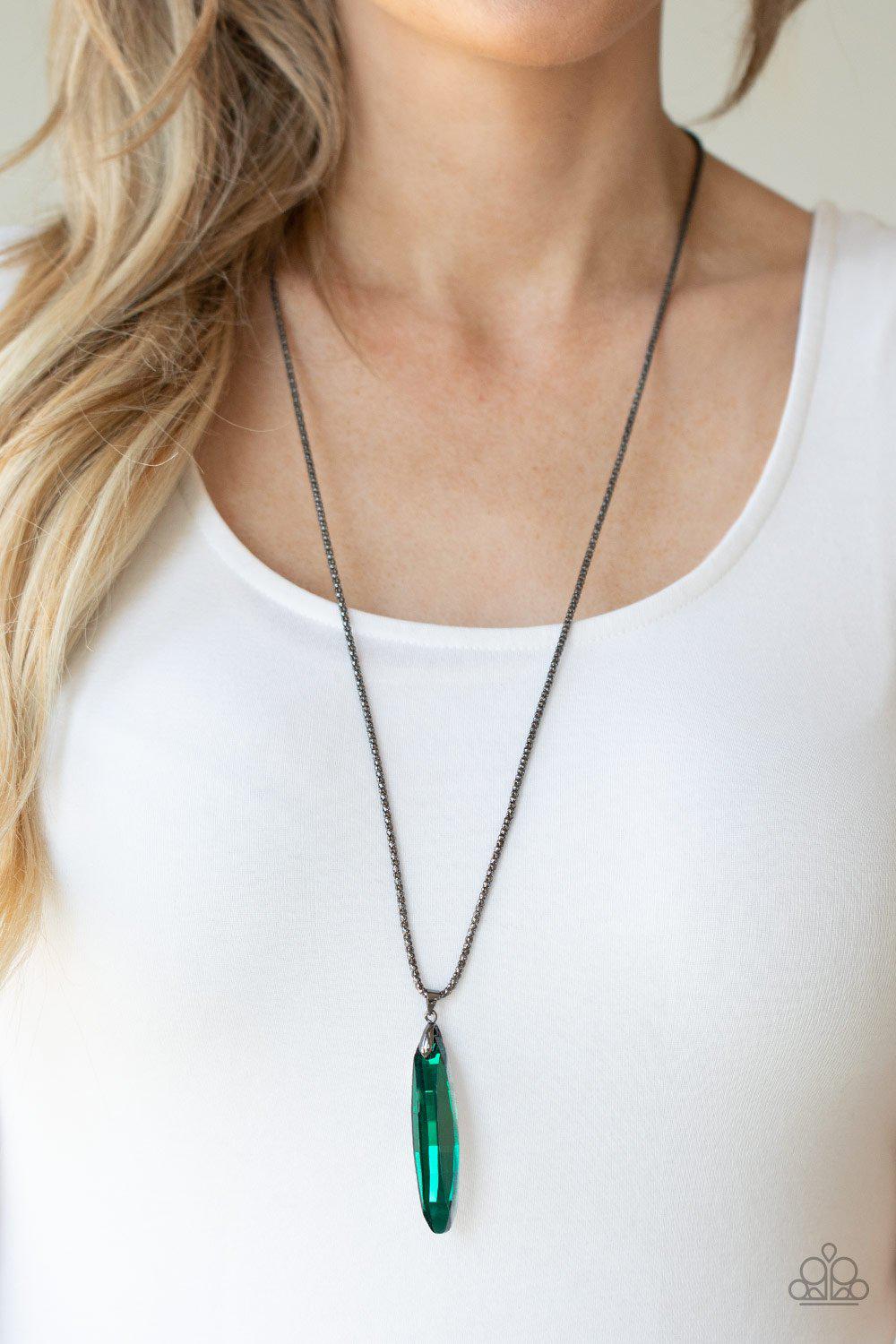 Meteor Shower Green Rhinestone and Gunmetal Necklace - Paparazzi Accessories- lightbox - CarasShop.com - Paparazzi Jewelry by Cara Jewels