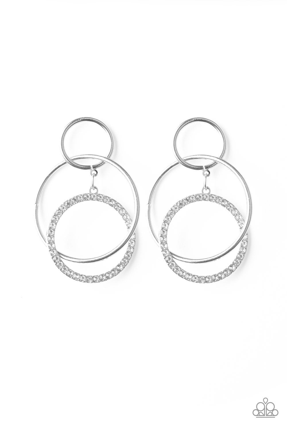 Metro Bliss Silver and White Rhinestone Earrings - Paparazzi Accessories- lightbox - CarasShop.com - Paparazzi Jewelry by Cara Jewels