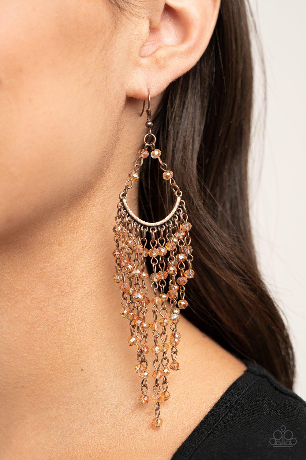 Metro Confetti Copper Rhinestone Tassel Earrings - Paparazzi Accessories- lightbox - CarasShop.com - Paparazzi Jewelry by Cara Jewels