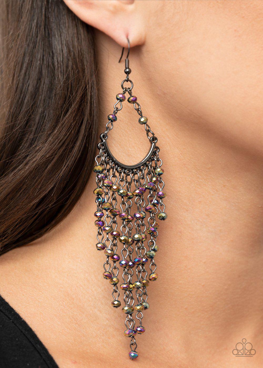 Metro Confetti Multi "Oil Spill" Tassel Earrings - Paparazzi Accessories- on model - CarasShop.com - Paparazzi Jewelry by Cara Jewels