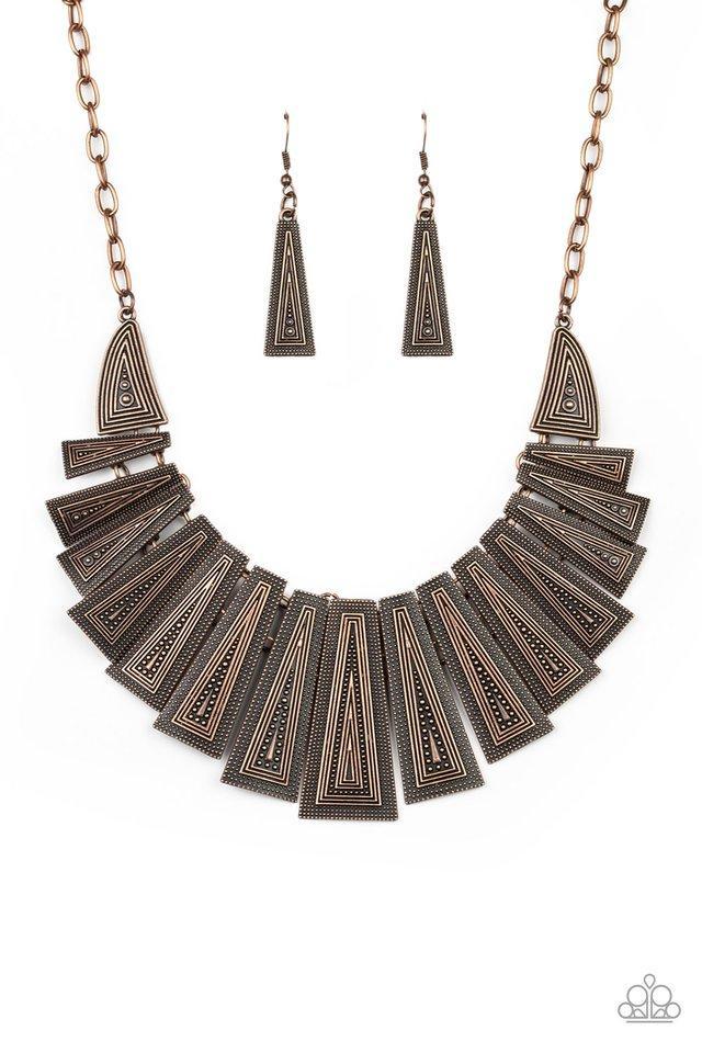 Metro Mane Copper Necklace - Paparazzi Accessories- on model - CarasShop.com - Paparazzi Jewelry by Cara Jewels