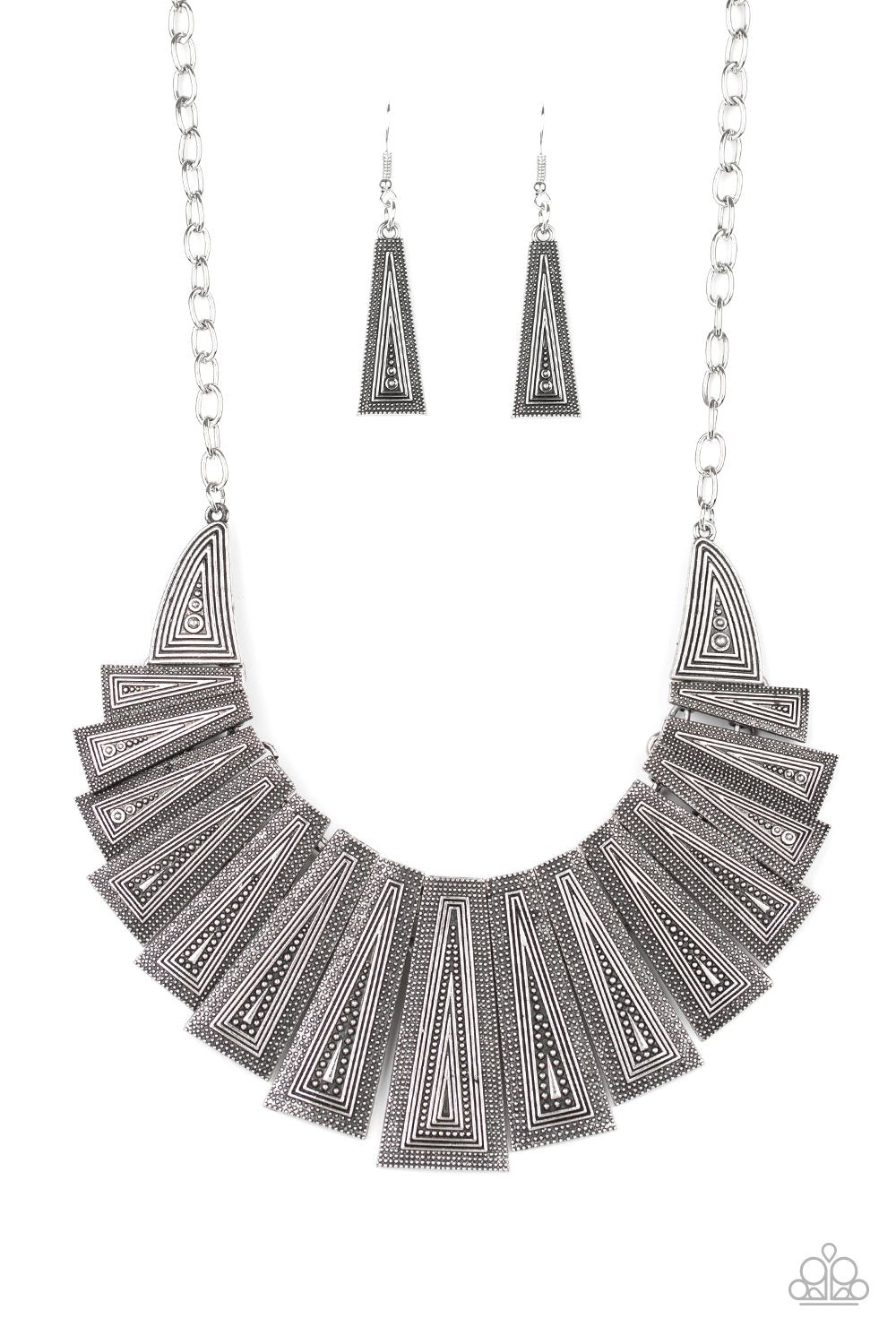 Metro Mane Silver Necklace - Paparazzi Accessories - free matching earrings -CarasShop.com - Paparazzi Jewelry by Cara Jewels