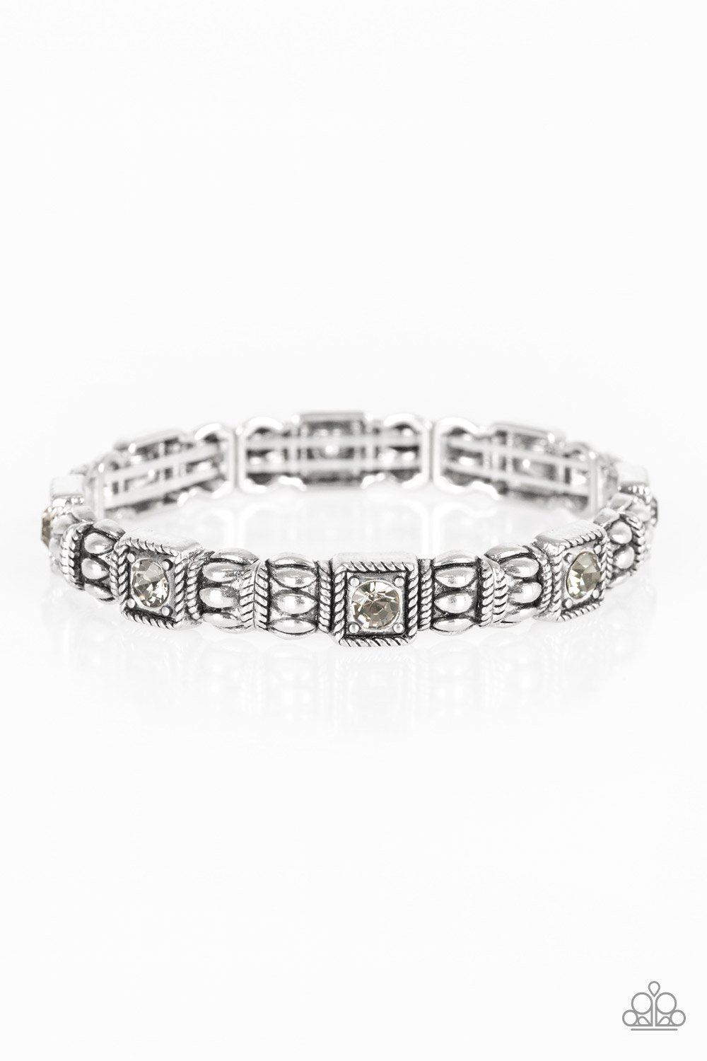 Metro Marvelous Smoky Rhinestone Silver Stretch Bracelet - Paparazzi Accessories- lightbox - CarasShop.com - Paparazzi Jewelry by Cara Jewels