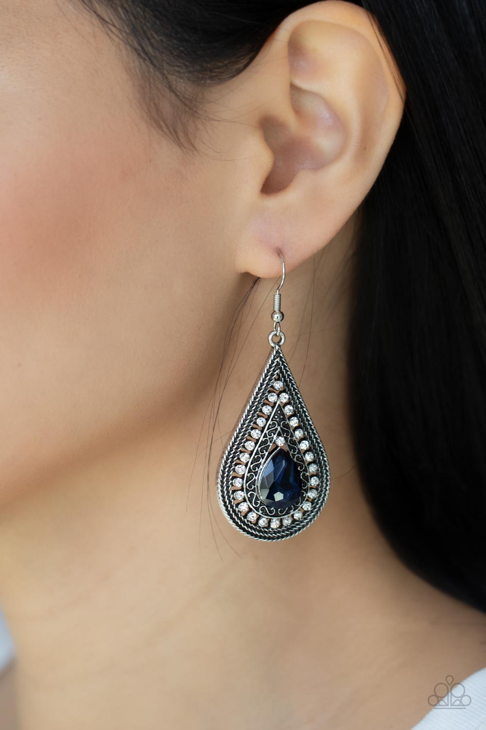 Metro Masquerade Blue Gem Earrings - Paparazzi Accessories- lightbox - CarasShop.com - Paparazzi Jewelry by Cara Jewels