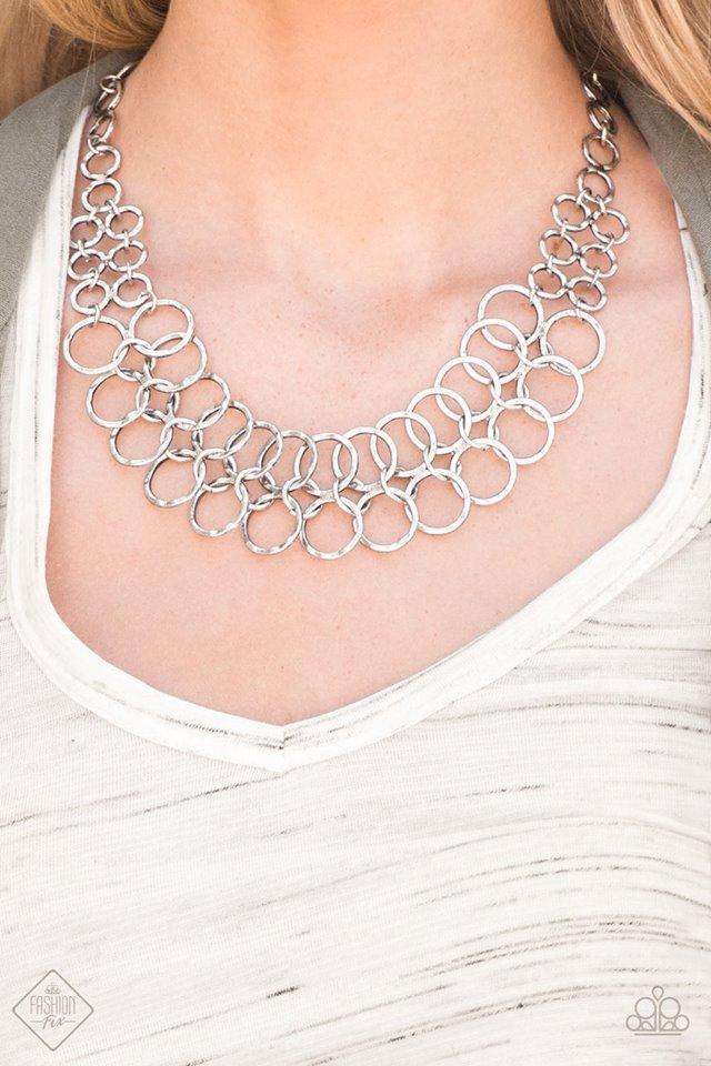 Metro Maven Silver Necklace - Paparazzi Accessories- on model - CarasShop.com - Paparazzi Jewelry by Cara Jewels