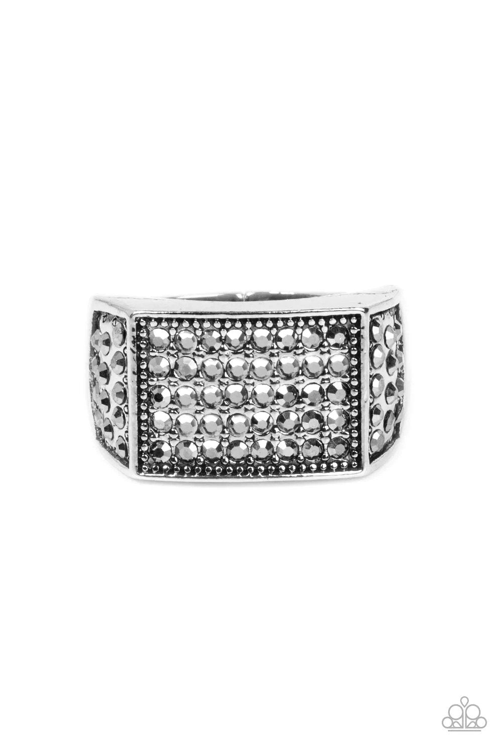 Metro Merger Men's Silver & Hematite Ring - Paparazzi Accessories- lightbox - CarasShop.com - Paparazzi Jewelry by Cara Jewels