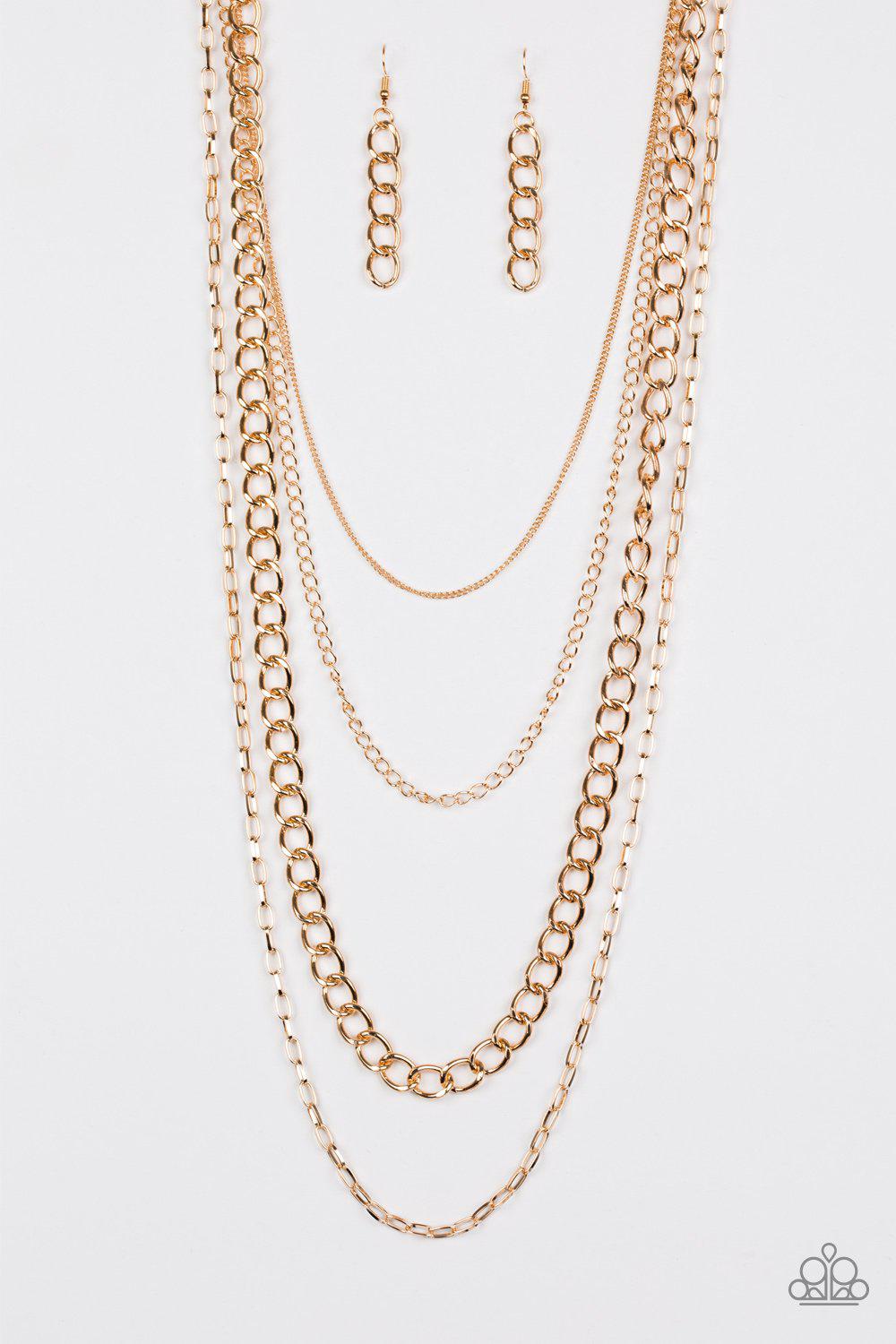 Metro Metal Gold Chain Necklace - Paparazzi Accessories- on model - CarasShop.com - Paparazzi Jewelry by Cara Jewels