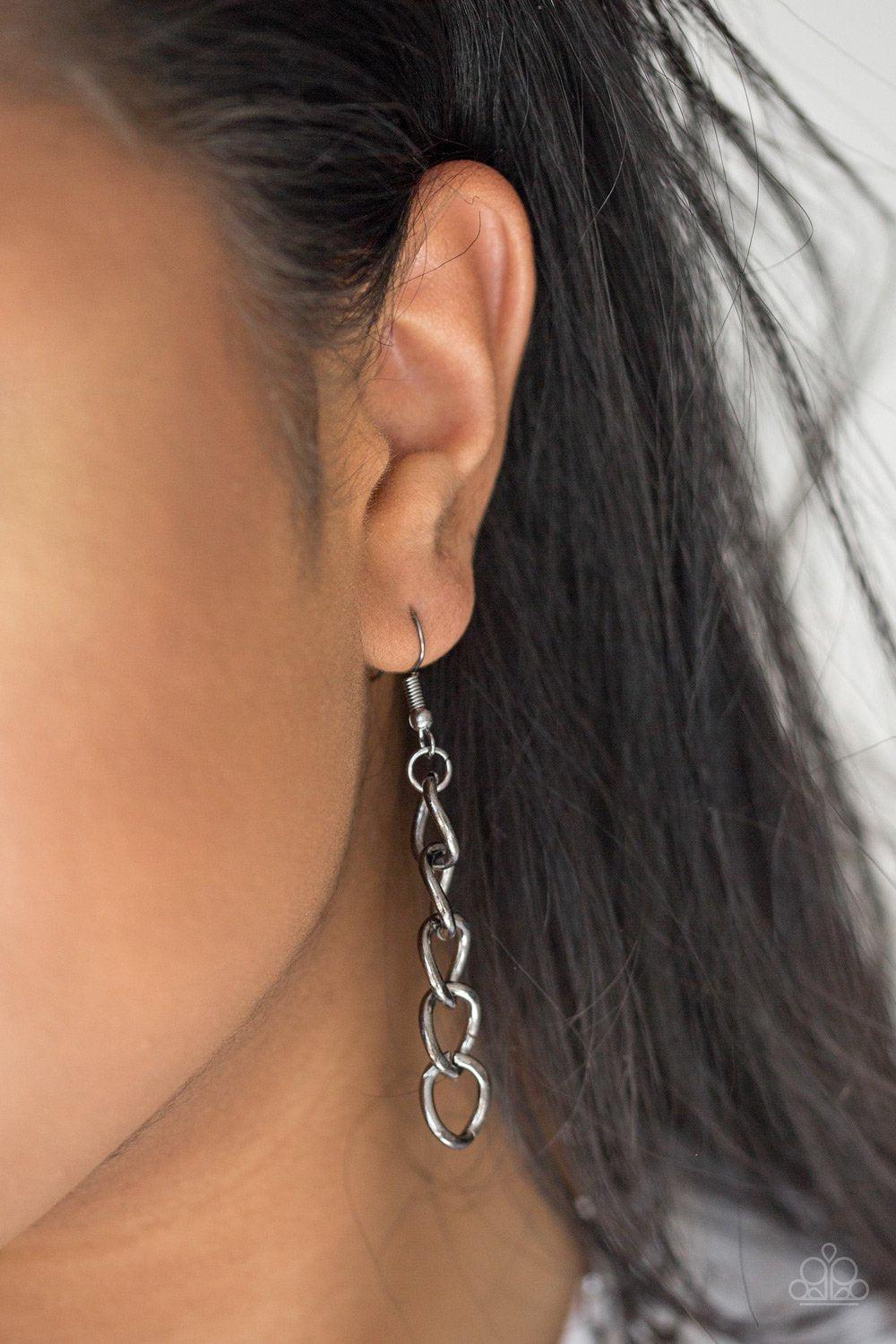 Metro Metal Long Gunmetal Black Chain Necklace - Paparazzi Accessories - free matching earrings -CarasShop.com - Paparazzi Jewelry by Cara Jewels